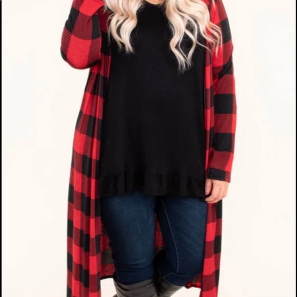 Chic Soul Sweaters - long red paid cardigan